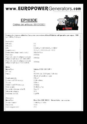 Agregaty prądotwórcze z silnikiem wysokoprężnym Europower EP103DE (MA)