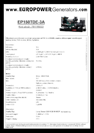 Agregaty prądotwórcze z silnikiem wysokoprężnym Europower EP150TDE-3A (LS)