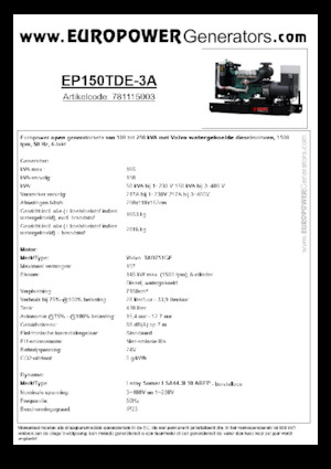 Agregaty prądotwórcze z silnikiem wysokoprężnym Europower EP150TDE-3A (LS)