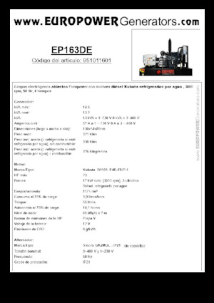 Agregaty prądotwórcze z silnikiem wysokoprężnym Europower EP163DE (S)