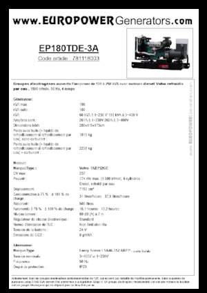 Agregaty prądotwórcze z silnikiem wysokoprężnym Europower EP180TDE-3A (LS)