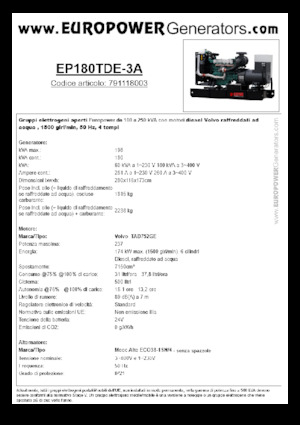 Agregaty prądotwórcze z silnikiem wysokoprężnym Europower EP180TDE-3A (MA)