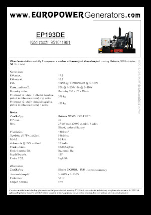 Agregaty prądotwórcze z silnikiem wysokoprężnym Europower EP193DE (S)