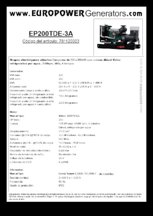 Agregaty prądotwórcze z silnikiem wysokoprężnym Europower EP200TDE-3A (LS)