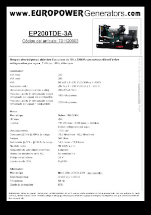 Agregaty prądotwórcze z silnikiem wysokoprężnym Europower EP200TDE-3A (MA)