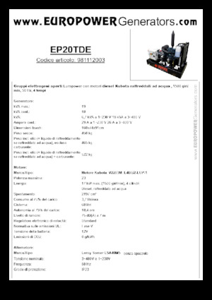 Agregaty prądotwórcze z silnikiem wysokoprężnym Europower EP20TDE (LS)
