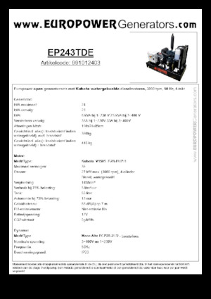 Agregaty prądotwórcze z silnikiem wysokoprężnym Europower EP243TDE (MA)