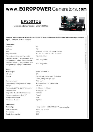 Agregaty prądotwórcze z silnikiem wysokoprężnym Europower EP250TDE (LS)