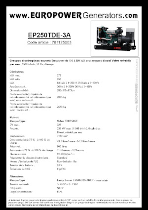 Agregaty prądotwórcze z silnikiem wysokoprężnym Europower EP250TDE-3A (LS)