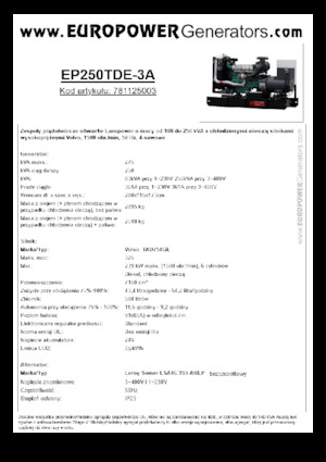 Agregaty prądotwórcze z silnikiem wysokoprężnym Europower EP250TDE-3A (LS)