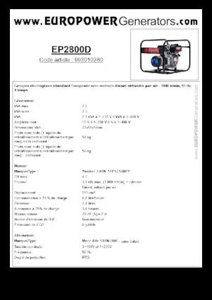 Agregaty prądotwórcze z silnikiem wysokoprężnym Europower EP2800D (MA)