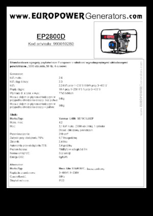Agregaty prądotwórcze z silnikiem wysokoprężnym Europower EP2800D (MA)