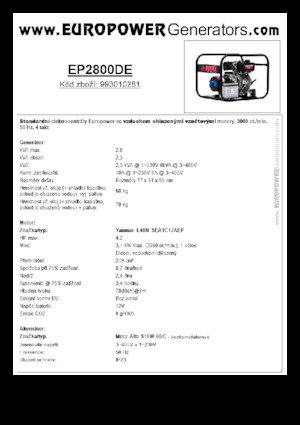 Agregaty prądotwórcze z silnikiem wysokoprężnym Europower EP2800DE (MA)