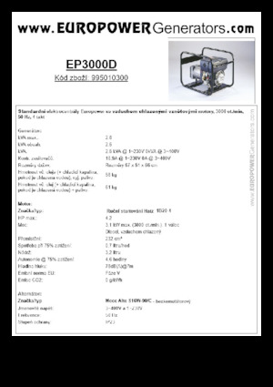 Agregaty prądotwórcze z silnikiem wysokoprężnym Europower EP3000D (MA)