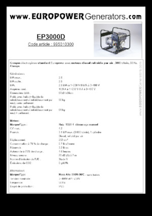 Agregaty prądotwórcze z silnikiem wysokoprężnym Europower EP3000D (MA)