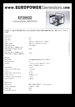 Agregaty prądotwórcze z silnikiem wysokoprężnym Europower EP3000D (MA)