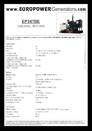 Agregaty prądotwórcze z silnikiem wysokoprężnym Europower EP34TDE (LS)