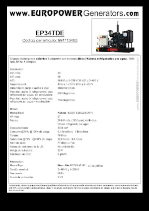 Agregaty prądotwórcze z silnikiem wysokoprężnym Europower EP34TDE (MA)