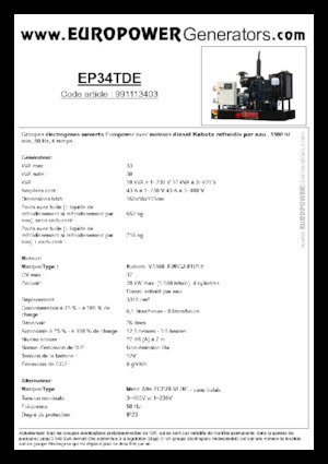 Agregaty prądotwórcze z silnikiem wysokoprężnym Europower EP34TDE (MA)