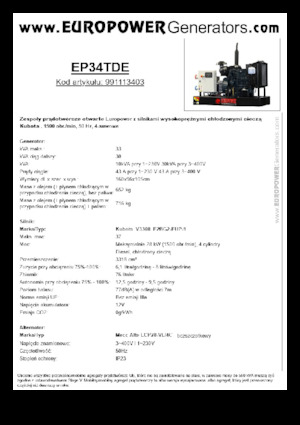 Agregaty prądotwórcze z silnikiem wysokoprężnym Europower EP34TDE (MA)