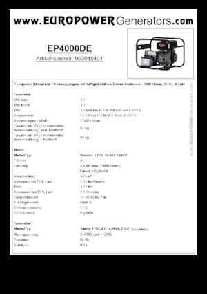 Agregaty prądotwórcze z silnikiem wysokoprężnym Europower EP4000DE (S)