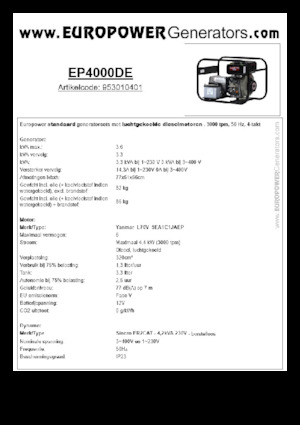Agregaty prądotwórcze z silnikiem wysokoprężnym Europower EP4000DE (S)