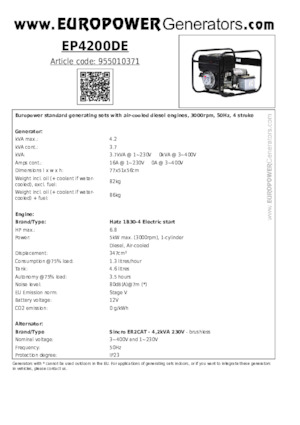 Agregaty prądotwórcze z silnikiem wysokoprężnym Europower EP4200DE (S)