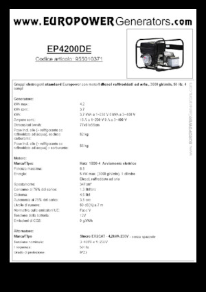 Agregaty prądotwórcze z silnikiem wysokoprężnym Europower EP4200DE (S)