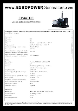 Agregaty prądotwórcze z silnikiem wysokoprężnym Europower EP44TDE (MA)