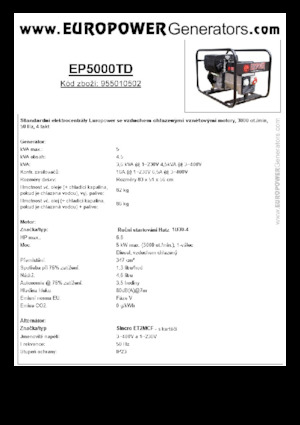 Agregaty prądotwórcze z silnikiem wysokoprężnym Europower EP5000TD (S)