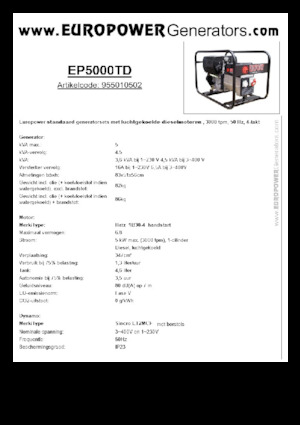 Agregaty prądotwórcze z silnikiem wysokoprężnym Europower EP5000TD (S)