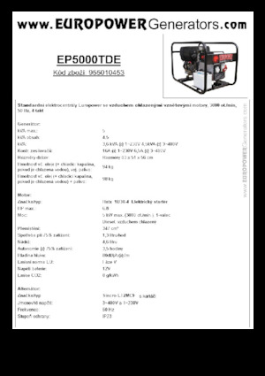 Agregaty prądotwórcze z silnikiem wysokoprężnym Europower EP5000TDE (S)