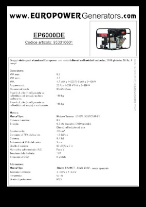 Agregaty prądotwórcze z silnikiem wysokoprężnym Europower EP6000DE (S)