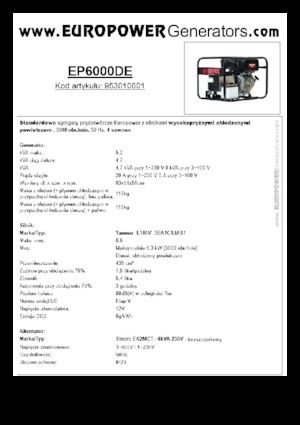 Agregaty prądotwórcze z silnikiem wysokoprężnym Europower EP6000DE (S)