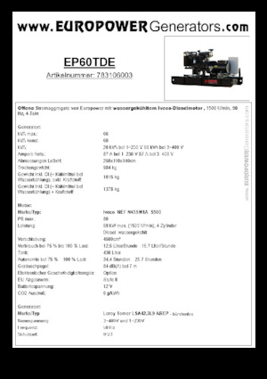 Agregaty prądotwórcze z silnikiem wysokoprężnym Europower EP60TDE (LS)