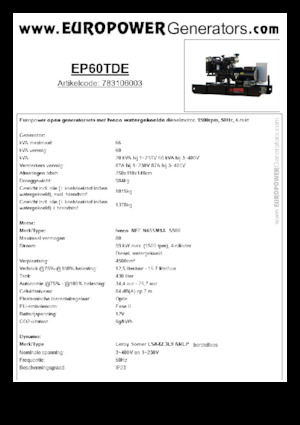 Agregaty prądotwórcze z silnikiem wysokoprężnym Europower EP60TDE (LS)
