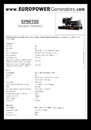 Agregaty prądotwórcze z silnikiem wysokoprężnym Europower EP60TDE (MA)