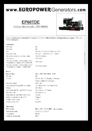 Agregaty prądotwórcze z silnikiem wysokoprężnym Europower EP60TDE (MA)