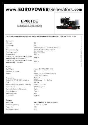 Agregaty prądotwórcze z silnikiem wysokoprężnym Europower EP60TDE (MA)