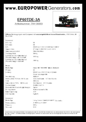 Agregaty prądotwórcze z silnikiem wysokoprężnym Europower EP60TDE-3A (LS)