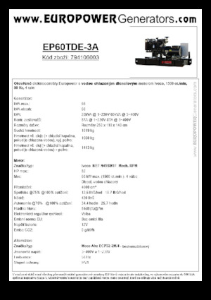 Agregaty prądotwórcze z silnikiem wysokoprężnym Europower EP60TDE-3A (MA)