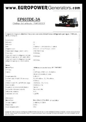 Agregaty prądotwórcze z silnikiem wysokoprężnym Europower EP60TDE-3A (MA)