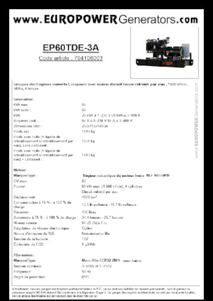Agregaty prądotwórcze z silnikiem wysokoprężnym Europower EP60TDE-3A (MA)