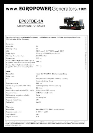 Agregaty prądotwórcze z silnikiem wysokoprężnym Europower EP60TDE-3A (MA)