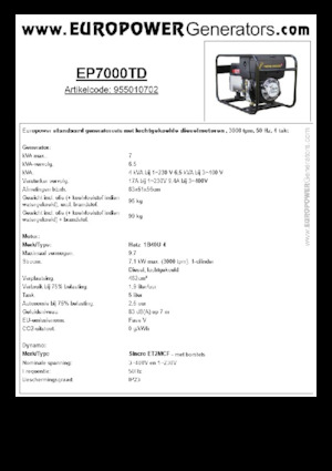 Agregaty prądotwórcze z silnikiem wysokoprężnym Europower EP7000TD (S)