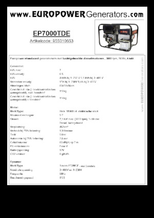 Agregaty prądotwórcze z silnikiem wysokoprężnym Europower EP7000TDE (S)