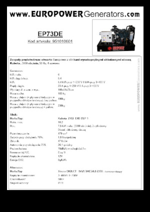 Agregaty prądotwórcze z silnikiem wysokoprężnym Europower EP73DE (S)