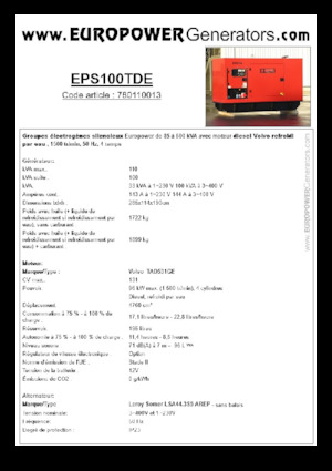 Agregaty prądotwórcze z silnikiem wysokoprężnym Europower EPS100TDE (LS)