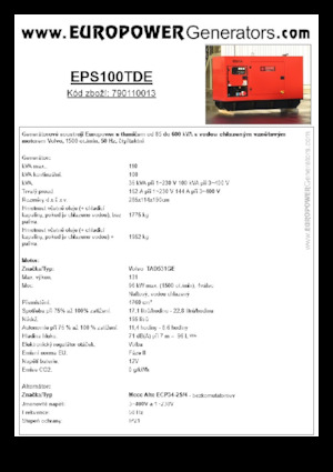 Agregaty prądotwórcze z silnikiem wysokoprężnym Europower EPS100TDE (MA)