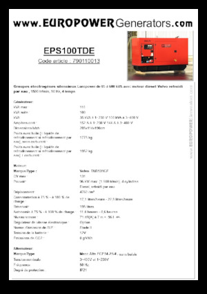 Agregaty prądotwórcze z silnikiem wysokoprężnym Europower EPS100TDE (MA)